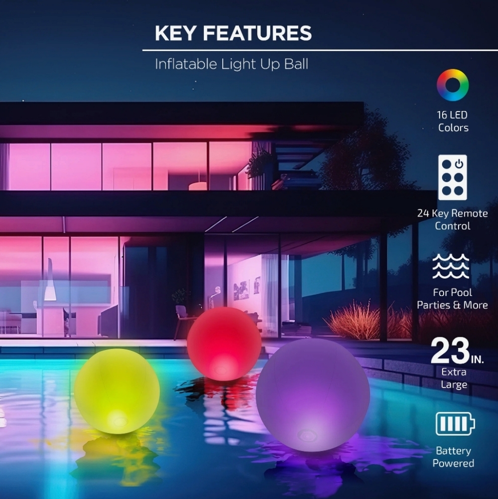 H2GLO 23.6 Inch Inflatable Multi Light Up Ball - Picture 2 of 3